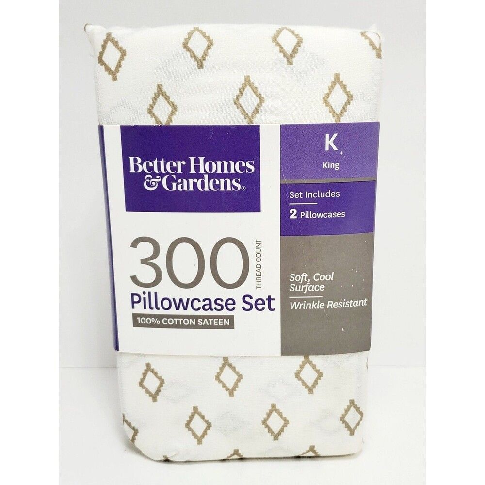 Better Homes & Gardens King Pillowcase Set 100% Cotton 300 Thread Count New